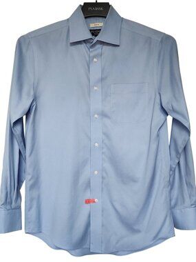 15.5 32/33 Dress Shirt Blue Slim Non Iron Spread Collar Traveler Jos A Bank Mens